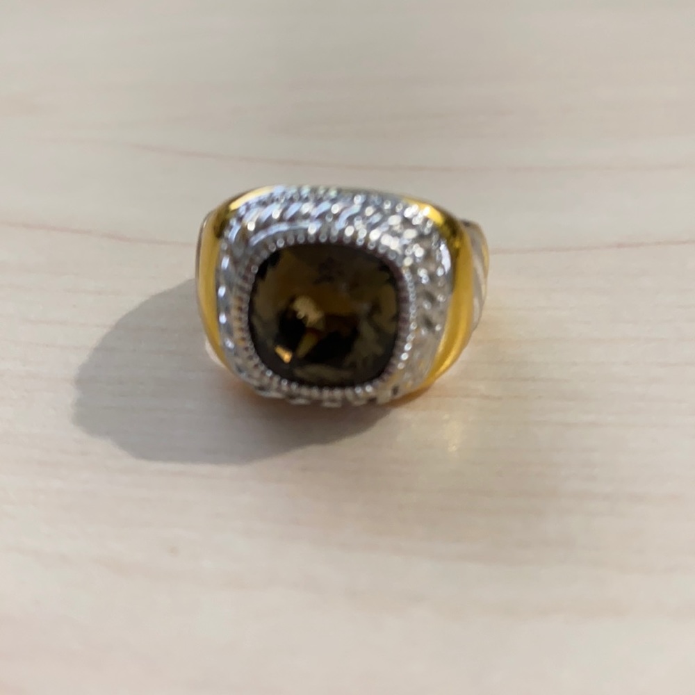 Gold/Silver Yurman Style Ring with Smoky Quartz